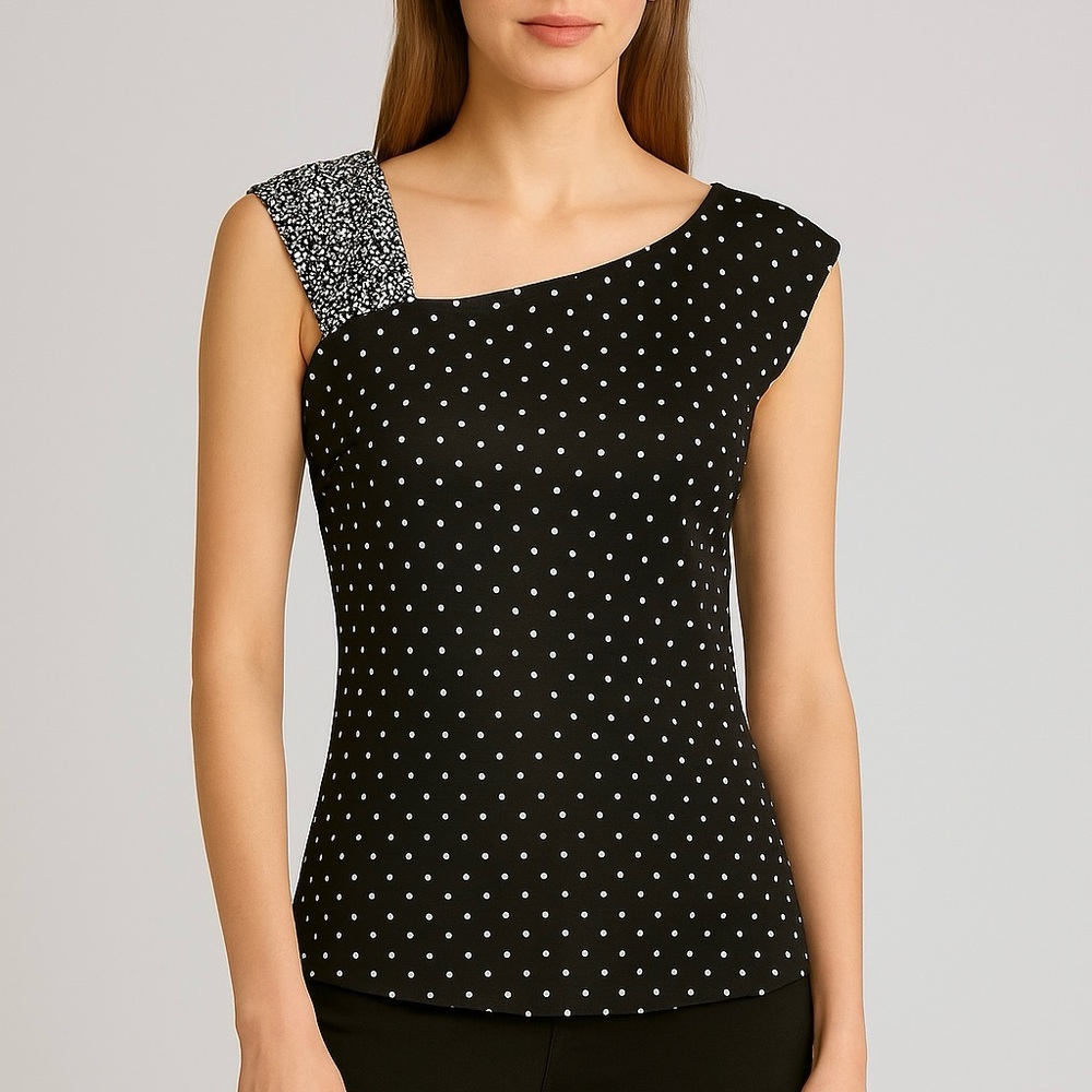 Joseph Ribkoff Black and White Polka Dot Tank Top